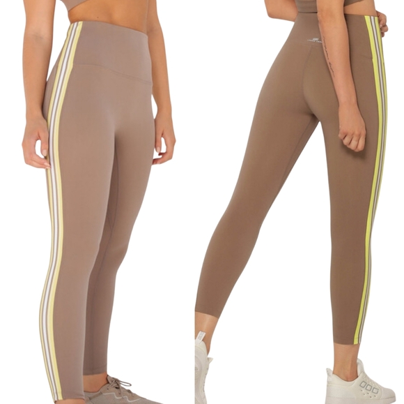 Lorna Jane High Waisted Tight Womens Size Small Green Striped Side Activewear - Picture 1 of 10